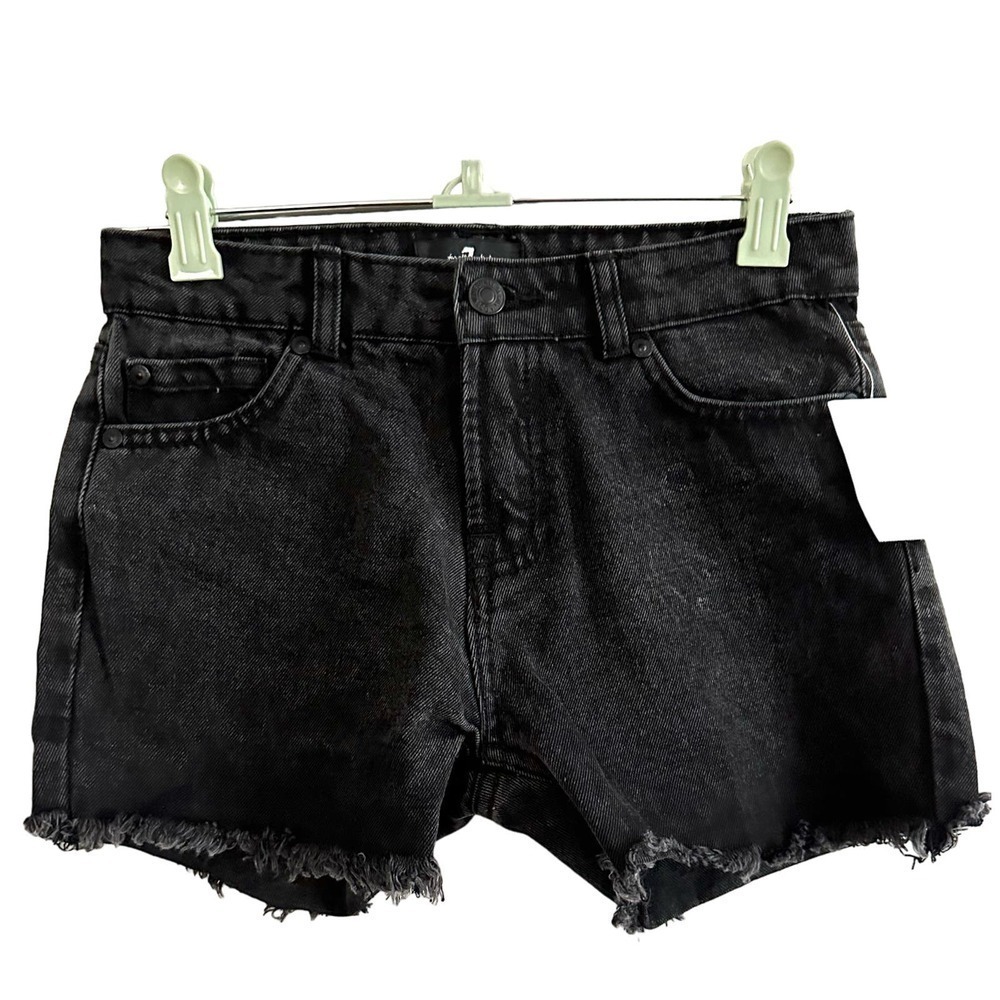 NWT 7 FOR ALL MANKIND Black Vintage-Wash Distressed Hem Denim Jean Shorts - 12